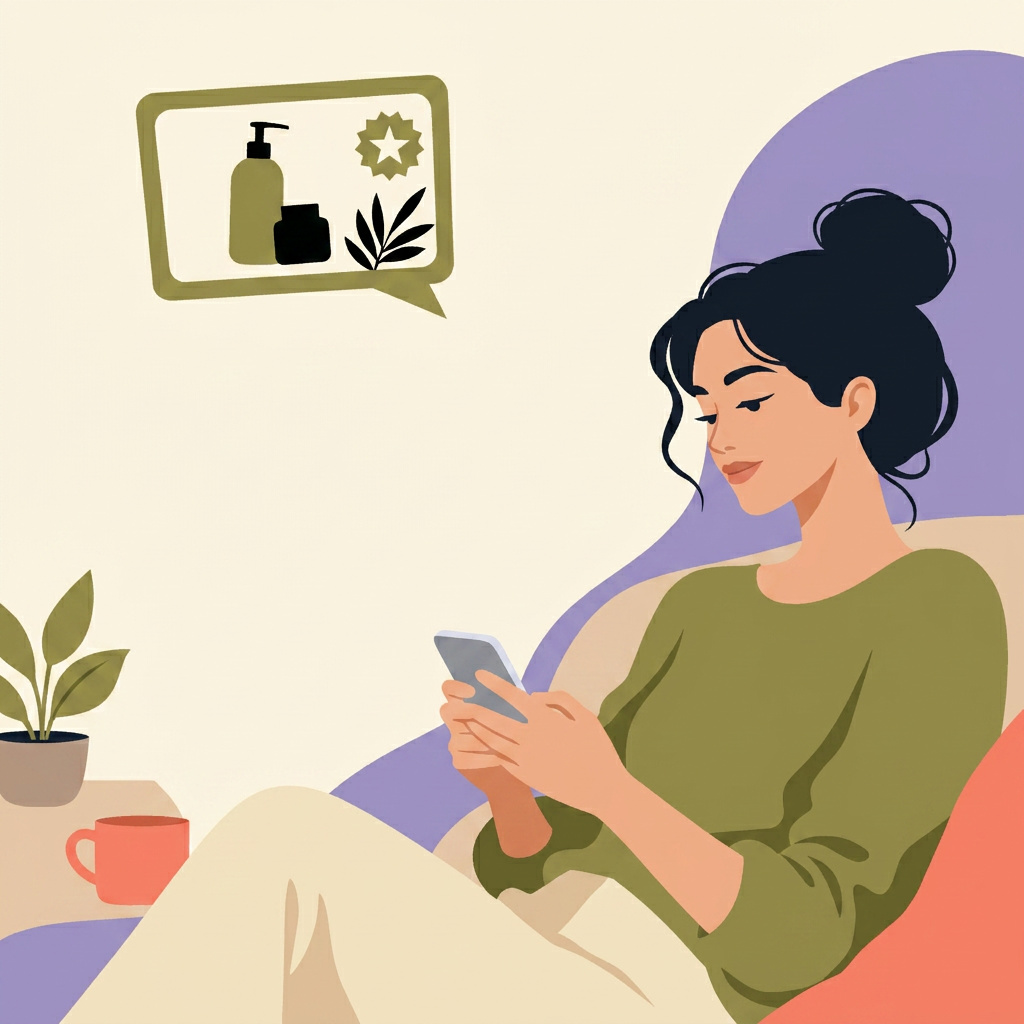 Illustration of a woman engaging with a wellness ad on her phone