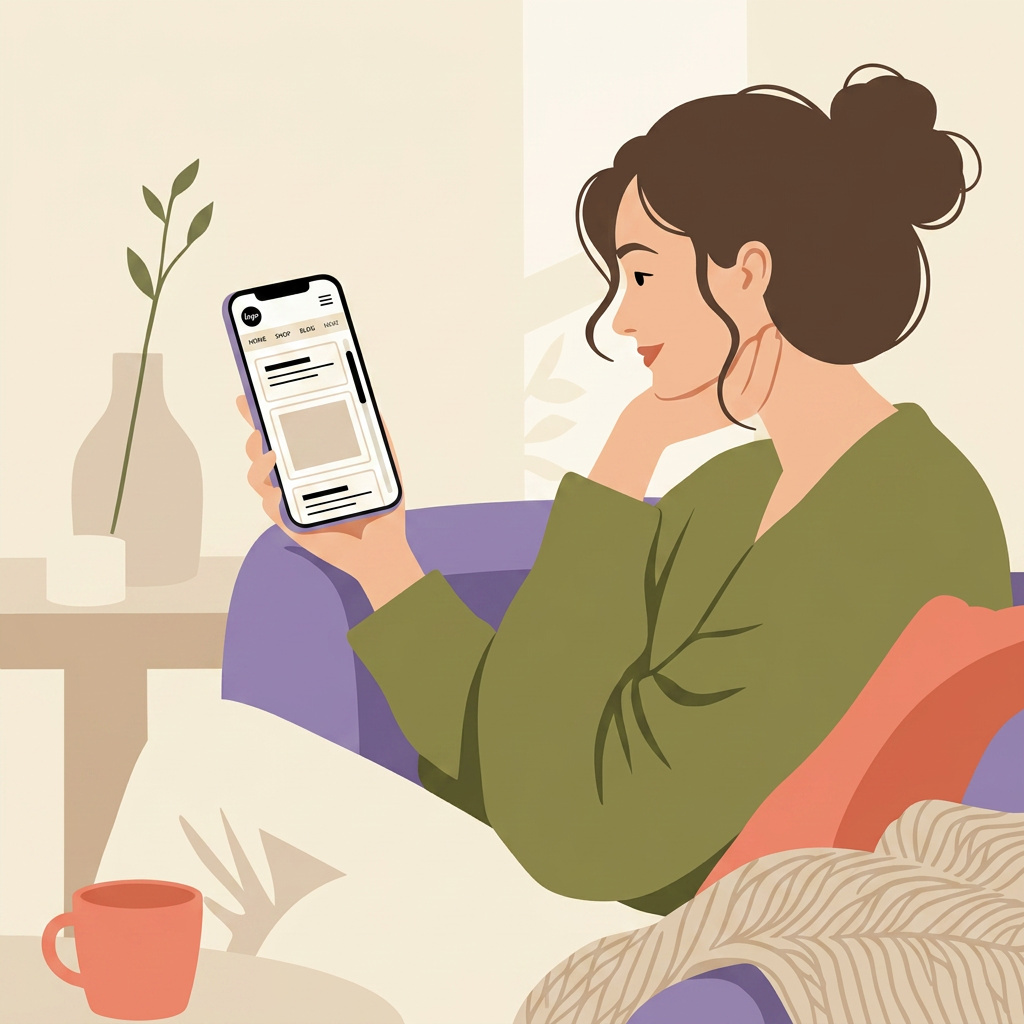 Illustration of a woman connecting with Ema at home